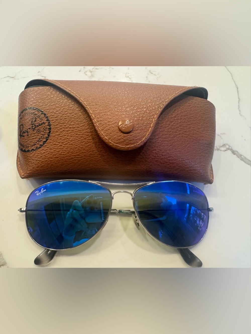 Ray-Ban Chromance Silver Frame Sunglasses  polarized Blue Mirror Lenses RB 3562